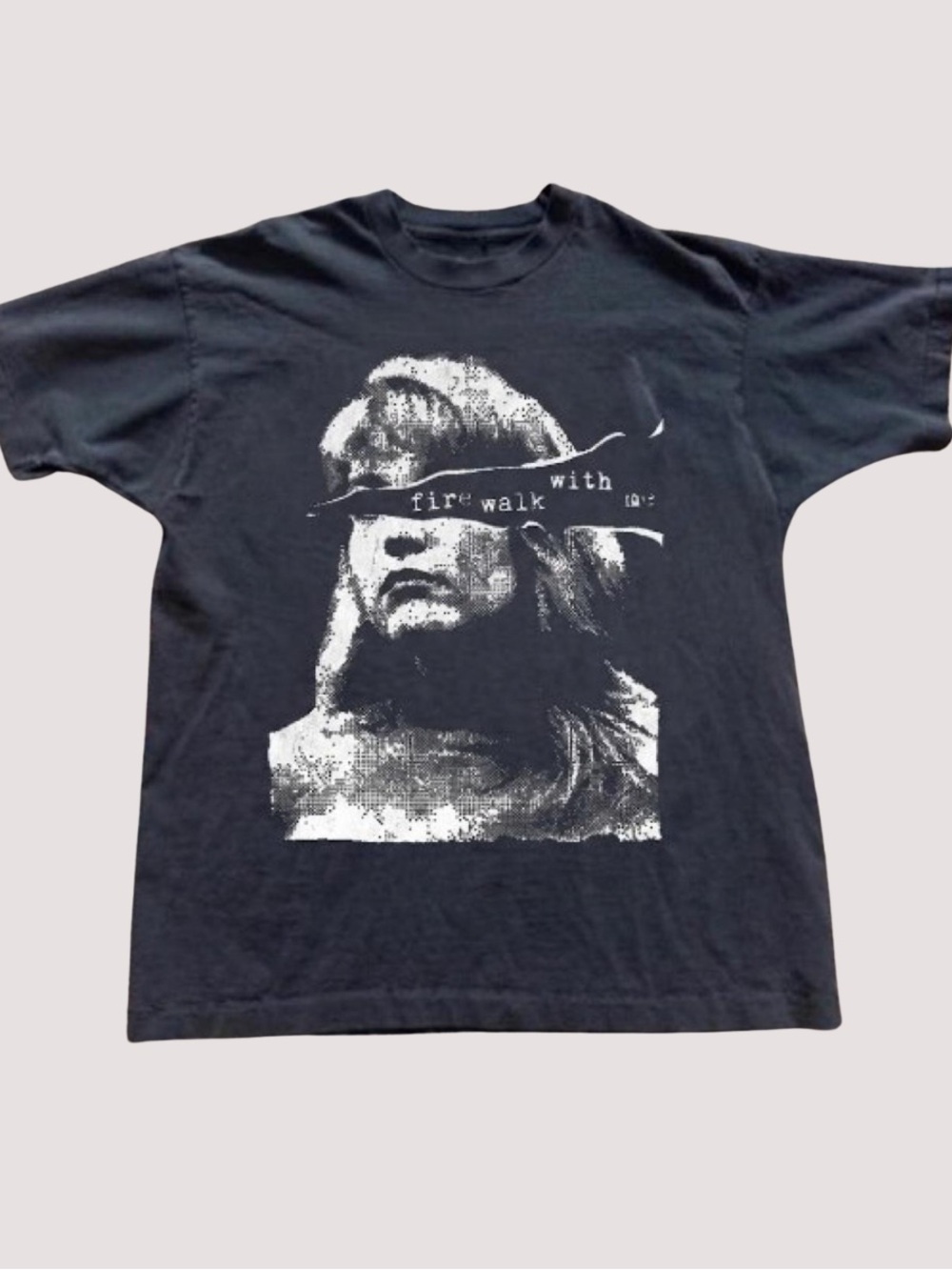 Men's Black Fire Walk Graphic Tee with White Portrait Print